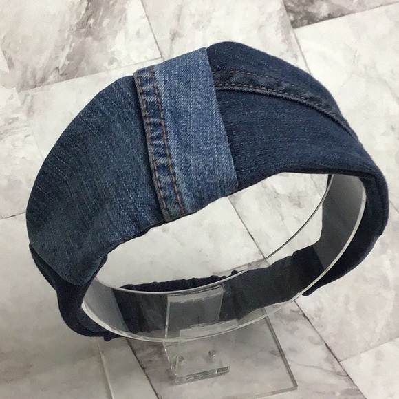 Denim reversible turban headband, patchwork jeans headband - Picture 2 of 8
